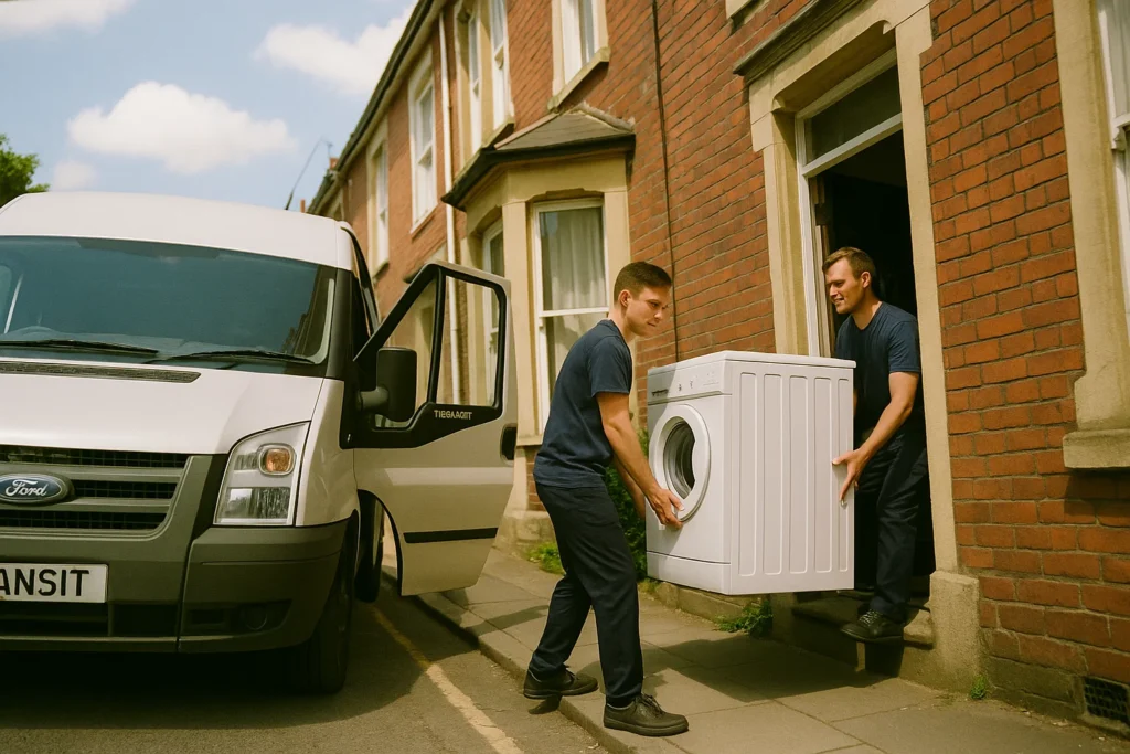 Professional removal companies in Ackergillshore loading furniture into a clean white van